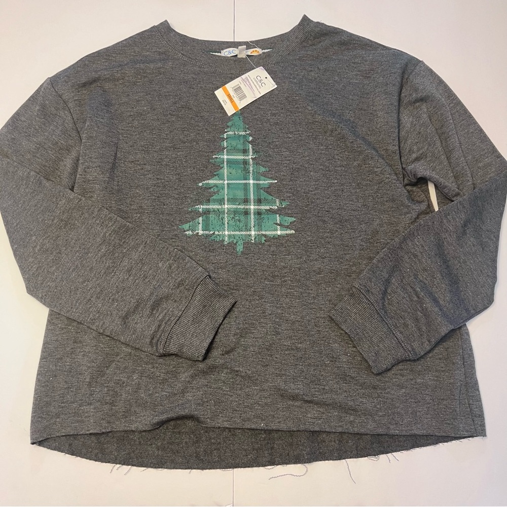 C&C California women holiday sweater sz S, grey crew neck, over size style, NWT
